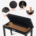 Donner DUET zongoraszék tárolóval, fekete